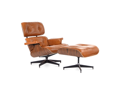 Eames Style Lounge Chair & Ottoman - Leather & Rosewood Veneer