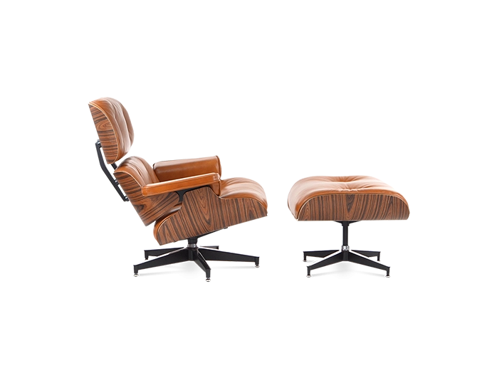 Eames Style Lounge Chair & Ottoman - Leather & Rosewood Veneer