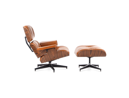 Eames Style Lounge Chair & Ottoman - Leather & Rosewood Veneer