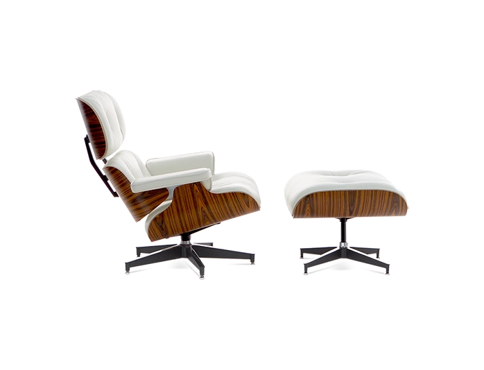 Eames Style Lounge Chair & Ottoman - Leather & Rosewood Veneer