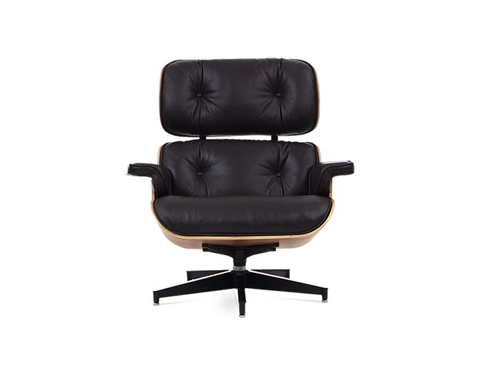 Eames Style Lounge Chair & Ottoman - Leather & Rosewood Veneer