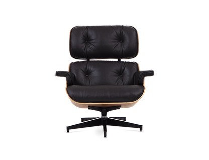 Eames Style Lounge Chair & Ottoman - Leather & Rosewood Veneer