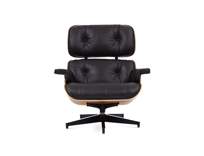 Eames Style Lounge Chair & Ottoman - Leather & Rosewood Veneer