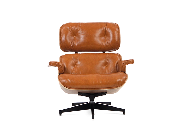 Eames Style Lounge Chair & Ottoman - Leather & Rosewood Veneer