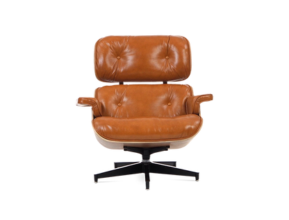 Eames Style Lounge Chair & Ottoman - Leather & Rosewood Veneer