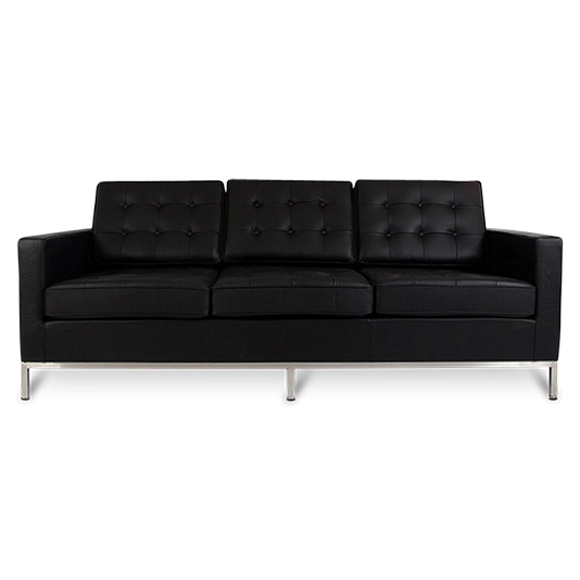 Mid Century Modern Knoll Style Three Seater Sofa Black Leather