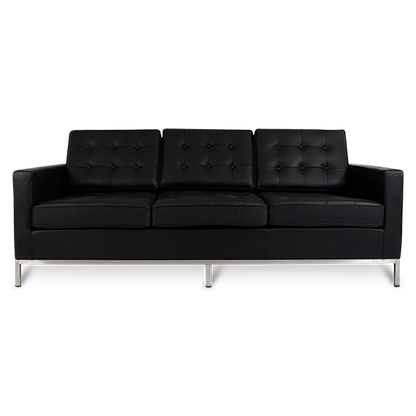 Mid Century Modern Knoll Style Three Seater Sofa Black Leather