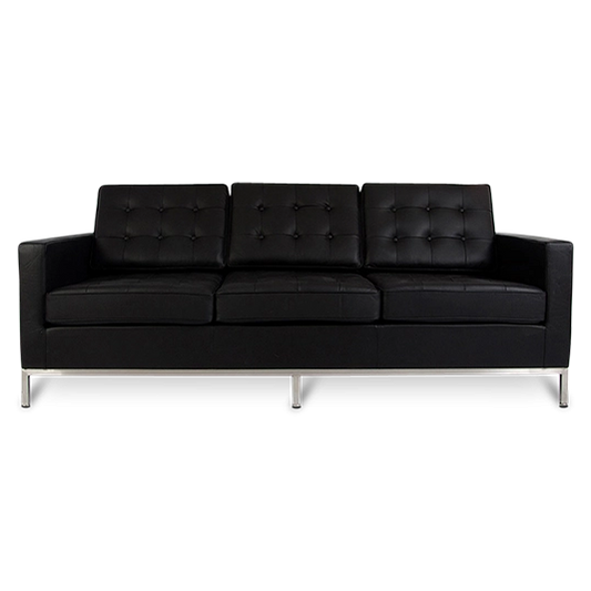 Mid Century Modern Knoll Style Three Seater Sofa Black Leather