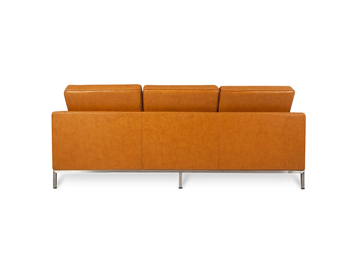 Mid Century Modern Knoll Style Three Seater Sofa in Tan Brown Leather