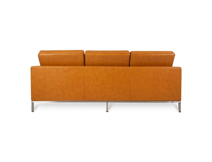 Mid Century Modern Knoll Style Three Seater Sofa in Tan Brown Leather