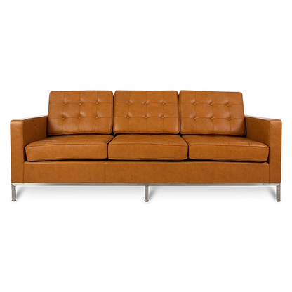 Mid Century Modern Knoll Style Three Seater Sofa in Tan Brown Leather