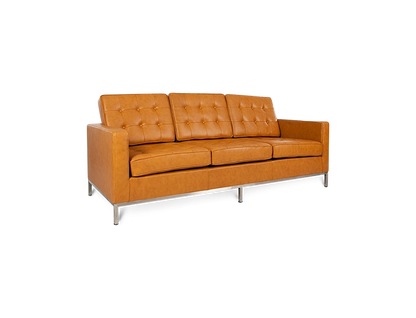 Mid Century Modern Knoll Style Three Seater Sofa in Tan Brown Leather