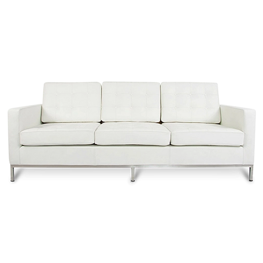 Mid Century Modern Knoll Style Three Seater Sofa White Leather