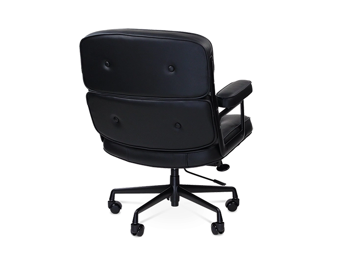 Limited Edition Eames Style Swivel Office Arm Chair in Padded Black Leather