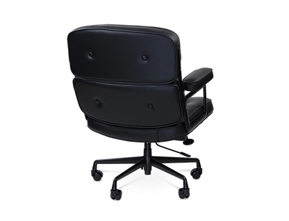 Limited Edition Eames Style Swivel Office Arm Chair in Padded Black Leather