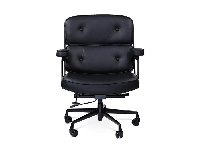 Limited Edition Eames Style Swivel Office Arm Chair in Padded Black Leather