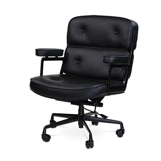 Limited Edition Eames Style Swivel Office Arm Chair in Padded Black Leather