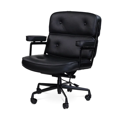 Limited Edition Eames Style Swivel Office Arm Chair in Padded Black Leather