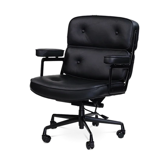 Limited Edition Eames Style Swivel Office Arm Chair in Padded Black Leather