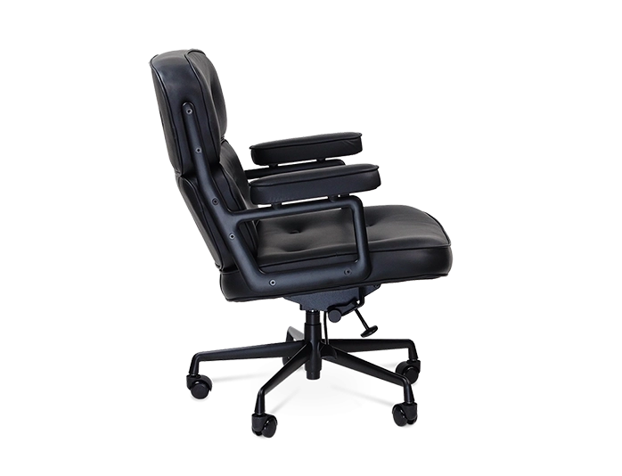 Limited Edition Eames Style Swivel Office Arm Chair in Padded Black Leather