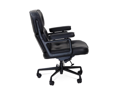 Limited Edition Eames Style Swivel Office Arm Chair in Padded Black Leather