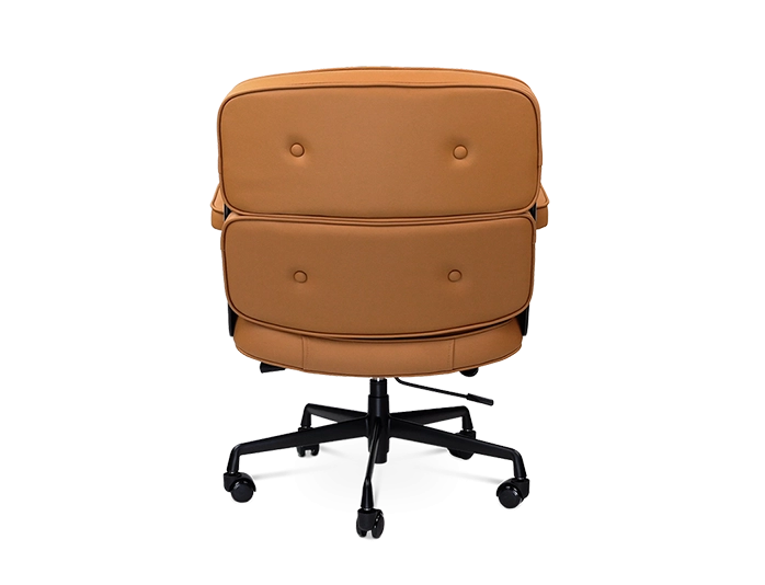 Limited Edition Eames Style Swivel Office Arm Chair in Padded Tan Brown Leather