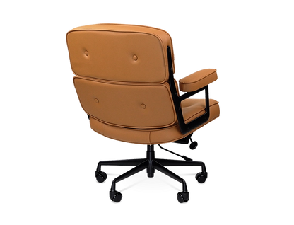 Limited Edition Eames Style Swivel Office Arm Chair in Padded Tan Brown Leather