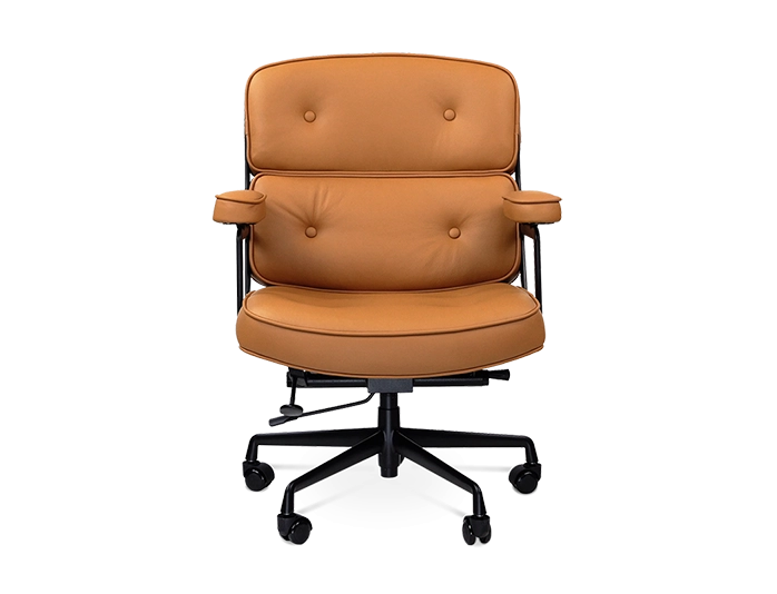 Limited Edition Eames Style Swivel Office Arm Chair in Padded Tan Brown Leather