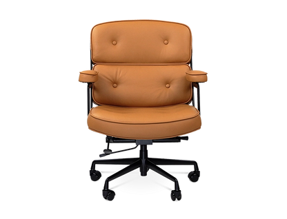 Limited Edition Eames Style Swivel Office Arm Chair in Padded Tan Brown Leather