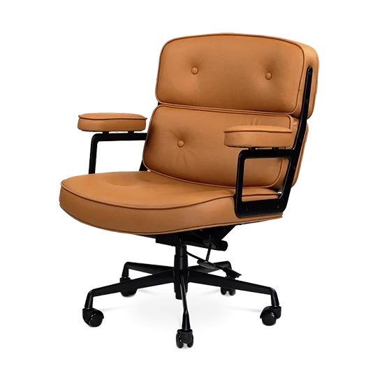 Limited Edition Eames Style Swivel Office Arm Chair in Padded Tan Brown Leather