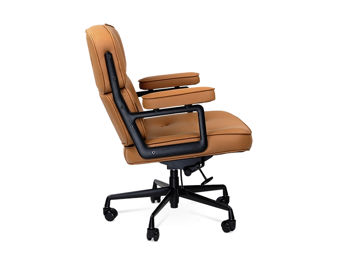 Limited Edition Eames Style Swivel Office Arm Chair in Padded Tan Brown Leather