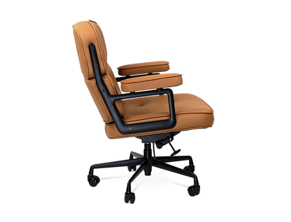 Limited Edition Eames Style Swivel Office Arm Chair in Padded Tan Brown Leather