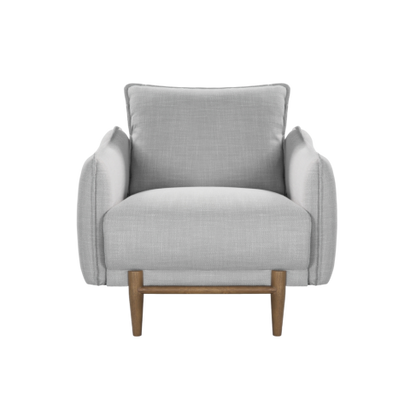 Louie Linen Armchair in Grey with Wooden Legs