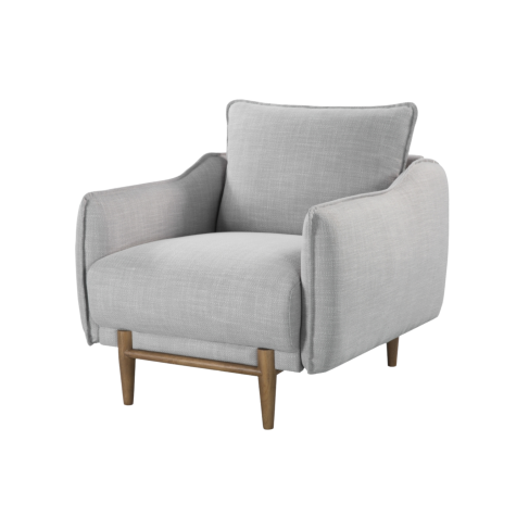 Louie Linen Armchair in Grey with Wooden Legs