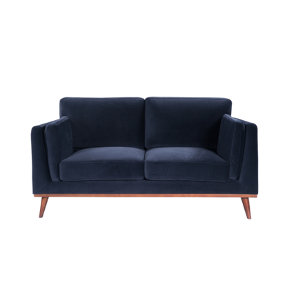 Mickey 2 Seat Velvet Sofa with Walnut Legs in Green