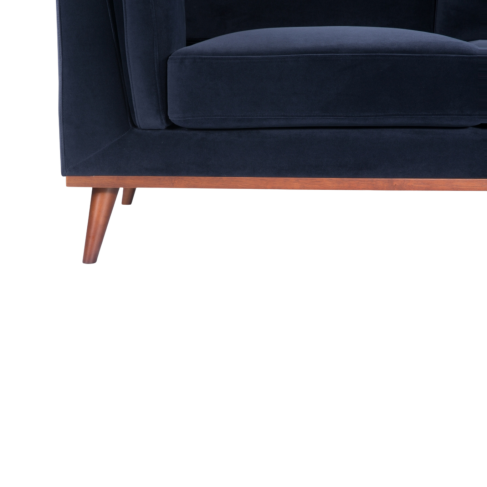 Mickey 2 Seat Velvet Sofa with Walnut Legs in Navy Blue