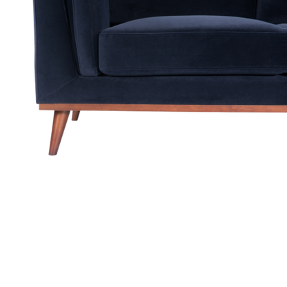 Mickey 2 Seat Velvet Sofa with Walnut Legs in Navy Blue