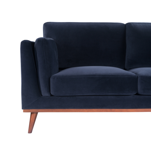 Mickey 2 Seat Velvet Sofa with Walnut Legs in Navy Blue