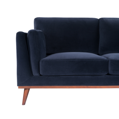 Mickey 2 Seat Velvet Sofa with Walnut Legs in Navy Blue