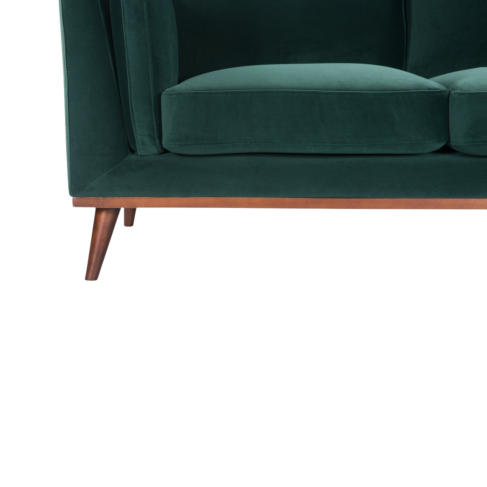 Mickey 2 Seat Velvet Sofa with Walnut Legs in Green