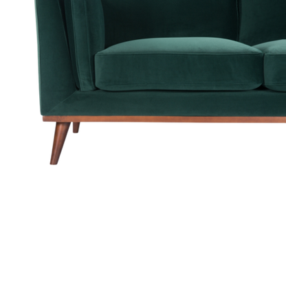 Mickey 2 Seat Velvet Sofa with Walnut Legs in Green