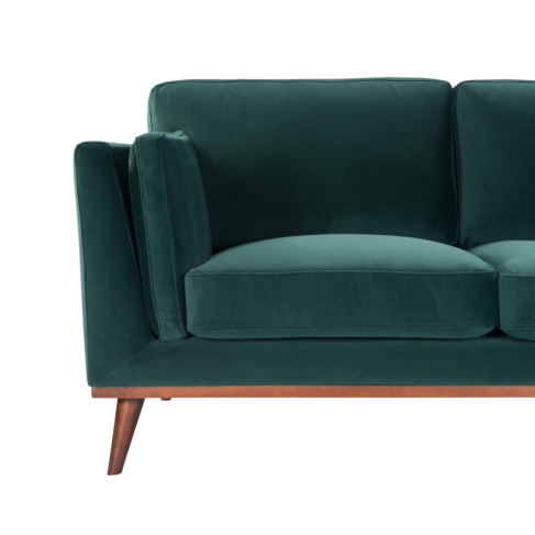 Mickey 2 Seat Velvet Sofa with Walnut Legs in Green