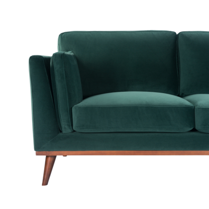 Mickey 2 Seat Velvet Sofa with Walnut Legs in Green