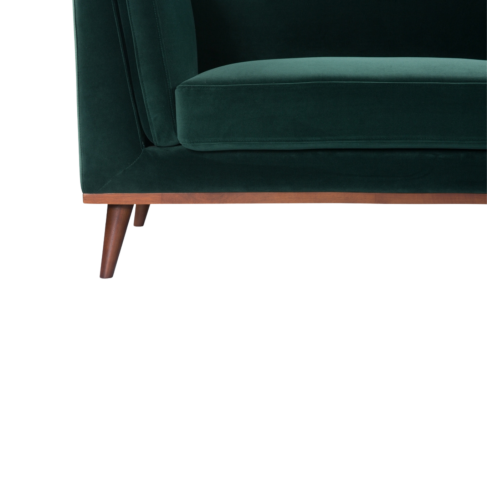 Mickey 3 Seat Velvet Sofa with Walnut Legs in Green