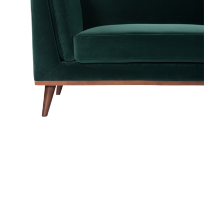 Mickey 3 Seat Velvet Sofa with Walnut Legs in Green