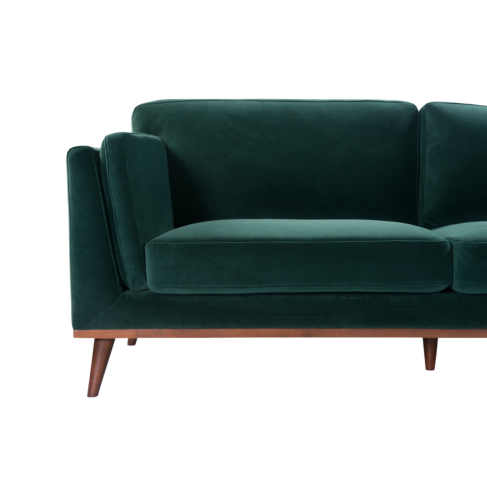 Mickey 3 Seat Velvet Sofa with Walnut Legs in Green