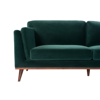 Mickey 3 Seat Velvet Sofa with Walnut Legs in Green