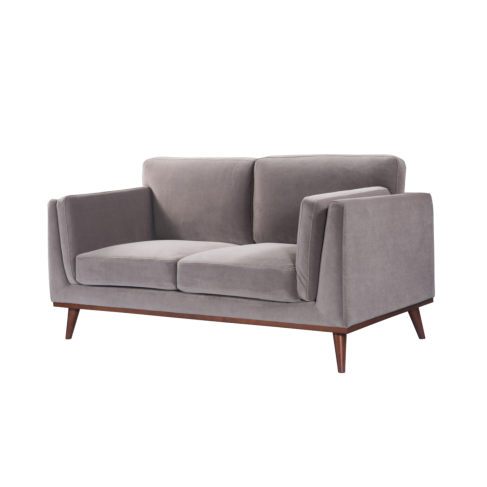 Mickey 2 Seat Velvet Sofa with Walnut Legs in Stone Grey