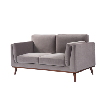 Mickey 2 Seat Velvet Sofa with Walnut Legs in Stone Grey