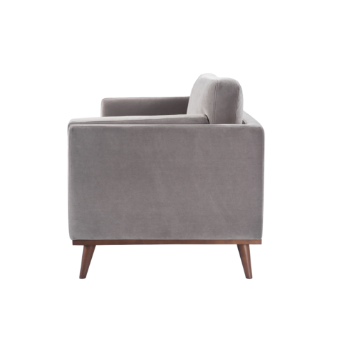 Mickey 2 Seat Velvet Sofa with Walnut Legs in Stone Grey